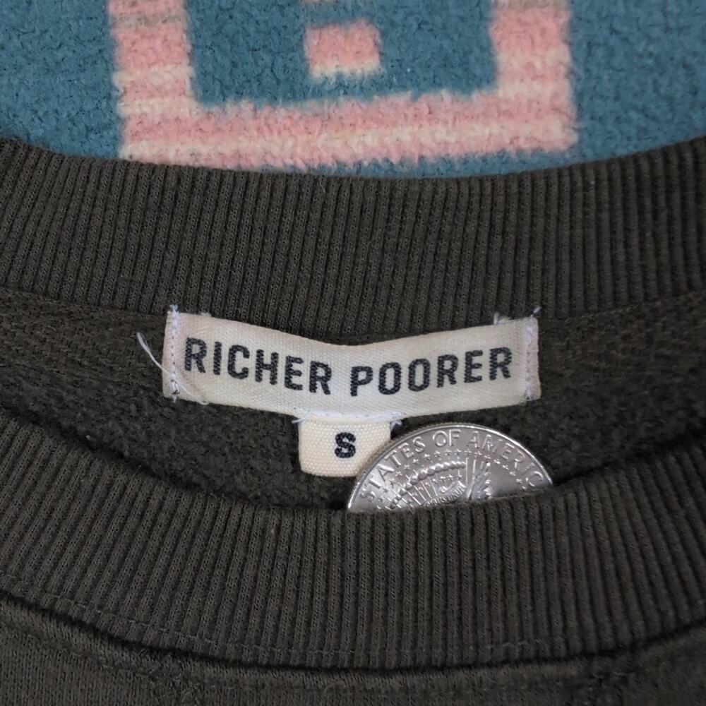 Richer Poorer Sweatshirt Small Olive Green Crewneck Raglan Fleece Pullover - Picture 2 of 10